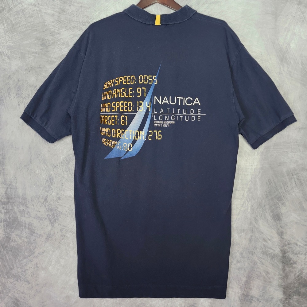 Vintage 90s Nautica Auckland New Zealand Sailing Graphic Polo Shirt XXL Navy